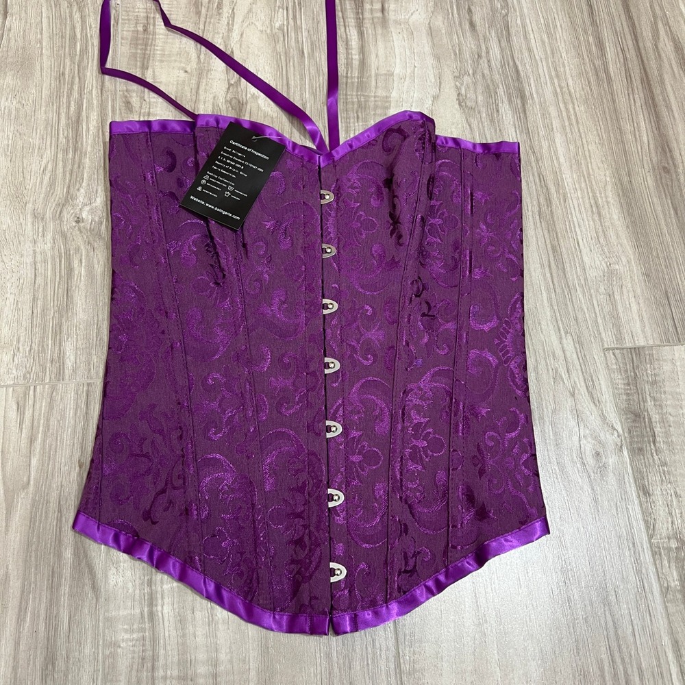 Bslingerie Purple Jacquard Damask Bustier Corset Top Set Women's Large New